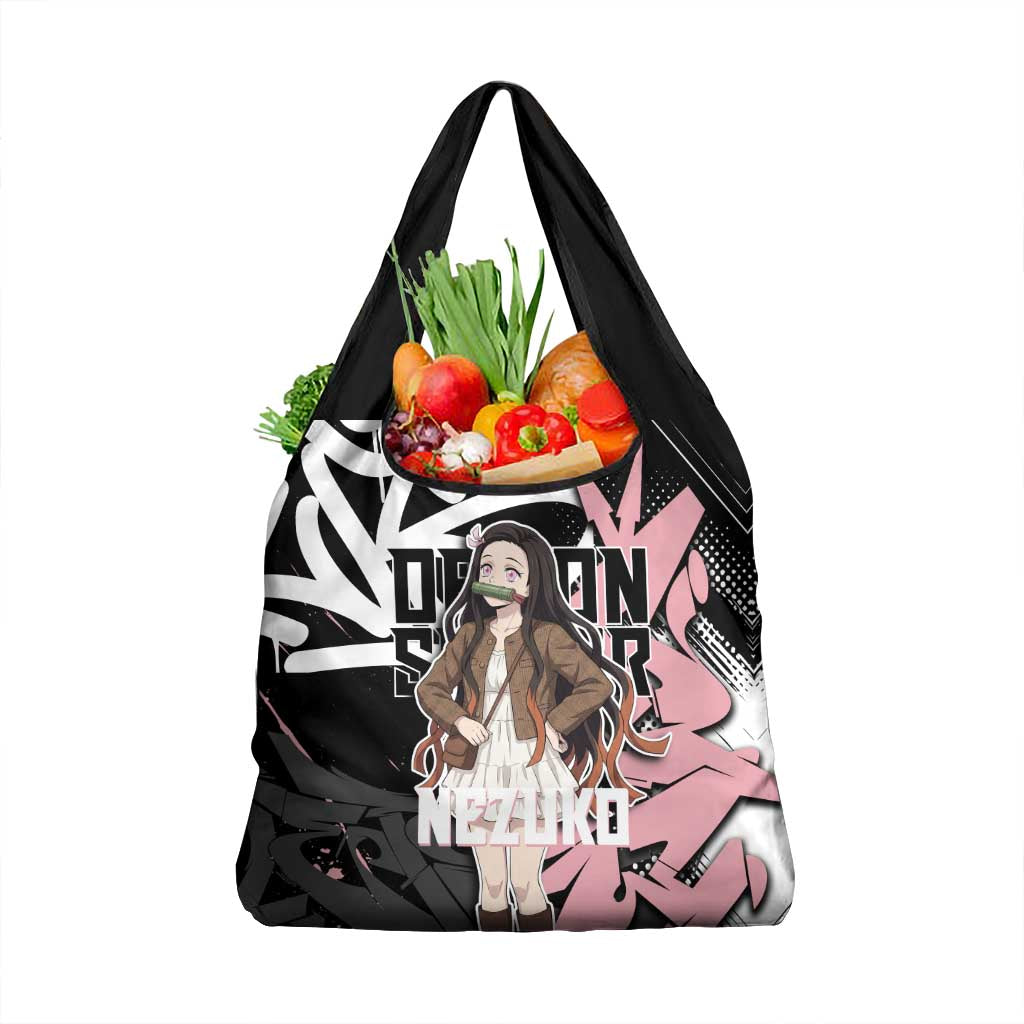 Kamado Nezuko Demon Slayer Grocery Bag Pink & Black Graffiti Anime Graphic