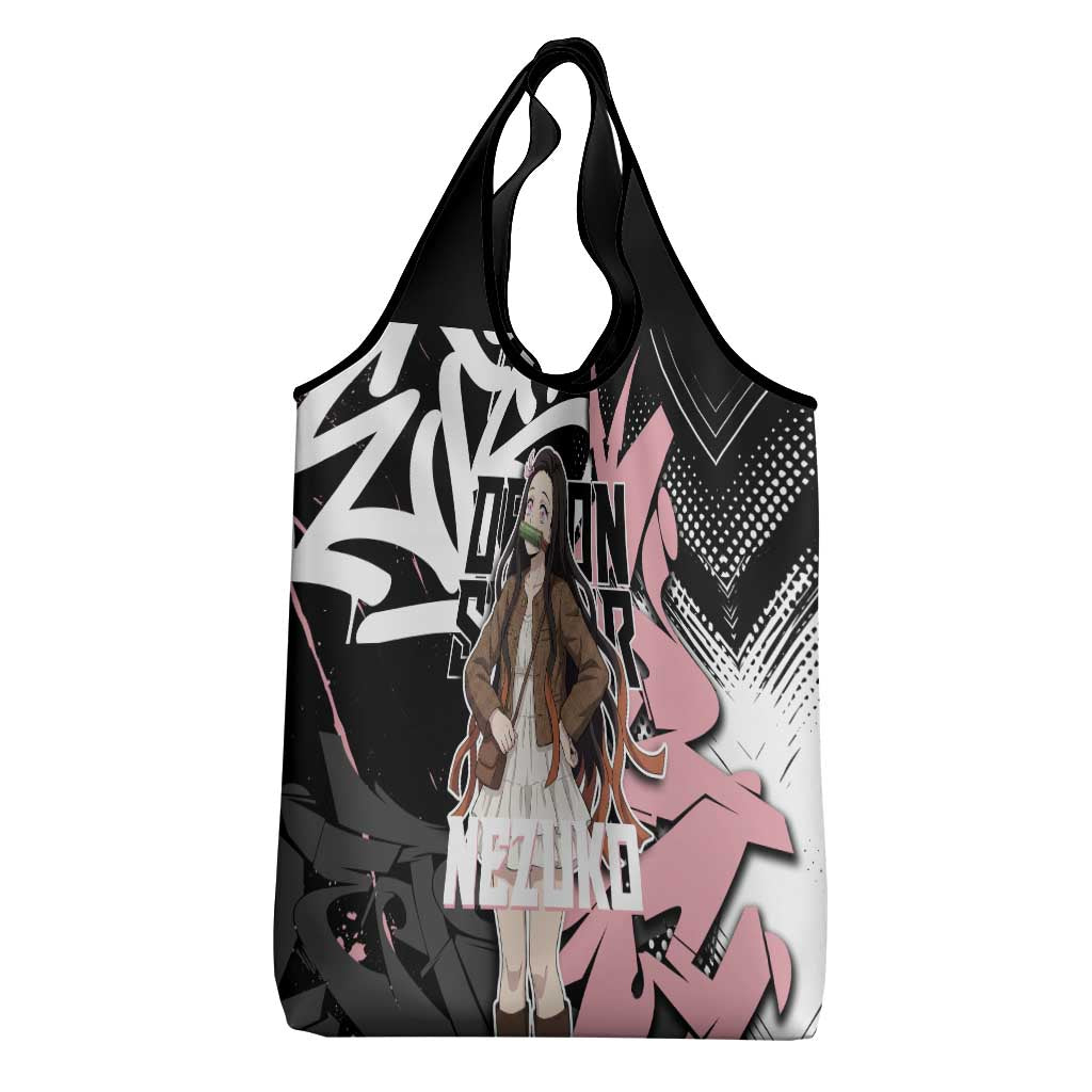 Kamado Nezuko Demon Slayer Grocery Bag Pink & Black Graffiti Anime Graphic