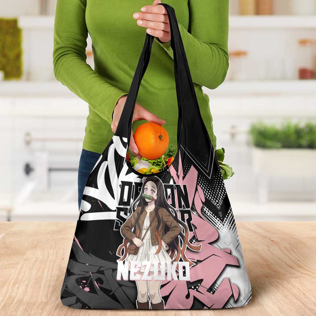 Kamado Nezuko Demon Slayer Grocery Bag Pink & Black Graffiti Anime Graphic