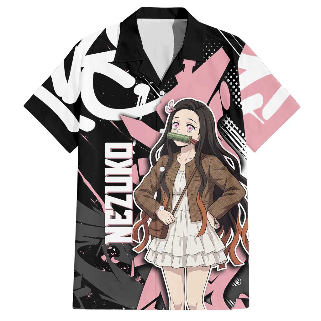 Kamado Nezuko Demon Slayer Hawaiian Shirt Pink & Black Graffiti Anime Graphic