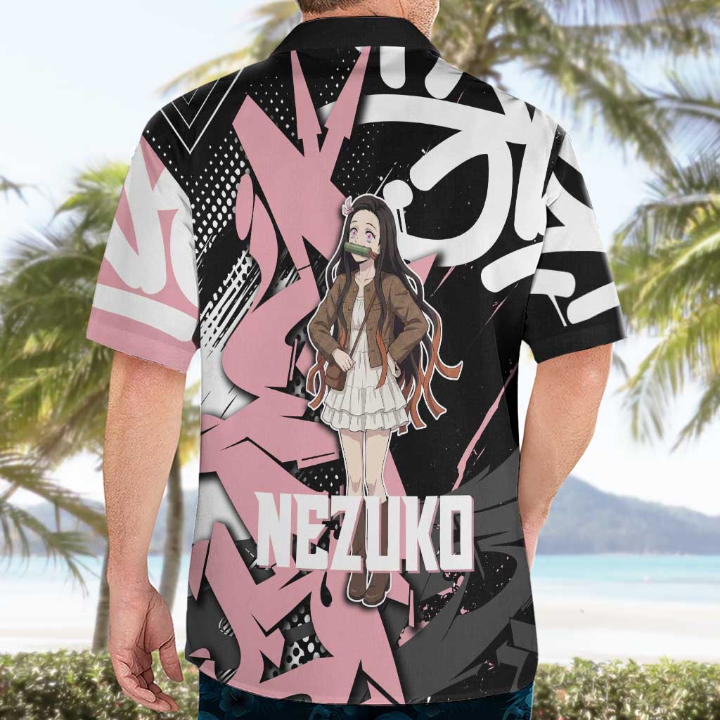Kamado Nezuko Demon Slayer Hawaiian Shirt Pink & Black Graffiti Anime Graphic