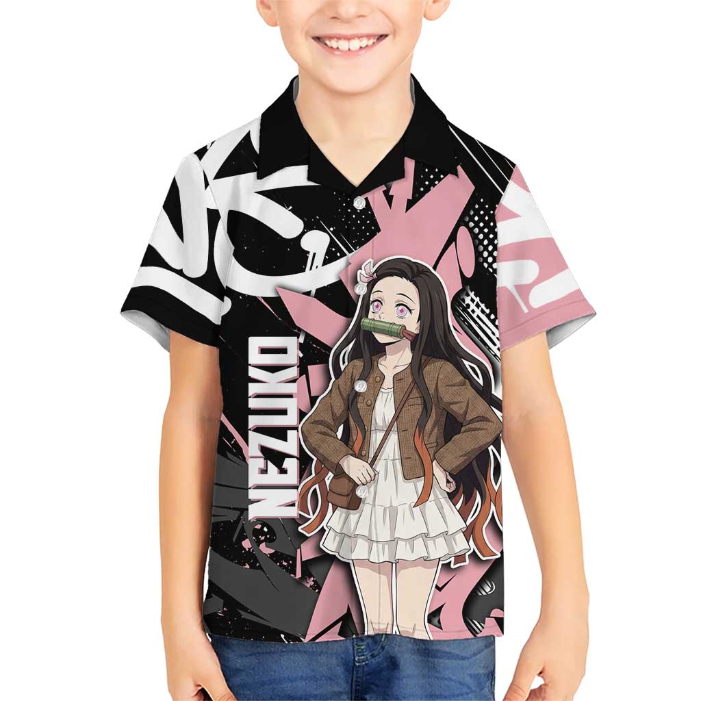 Kamado Nezuko Demon Slayer Hawaiian Shirt Pink & Black Graffiti Anime Graphic