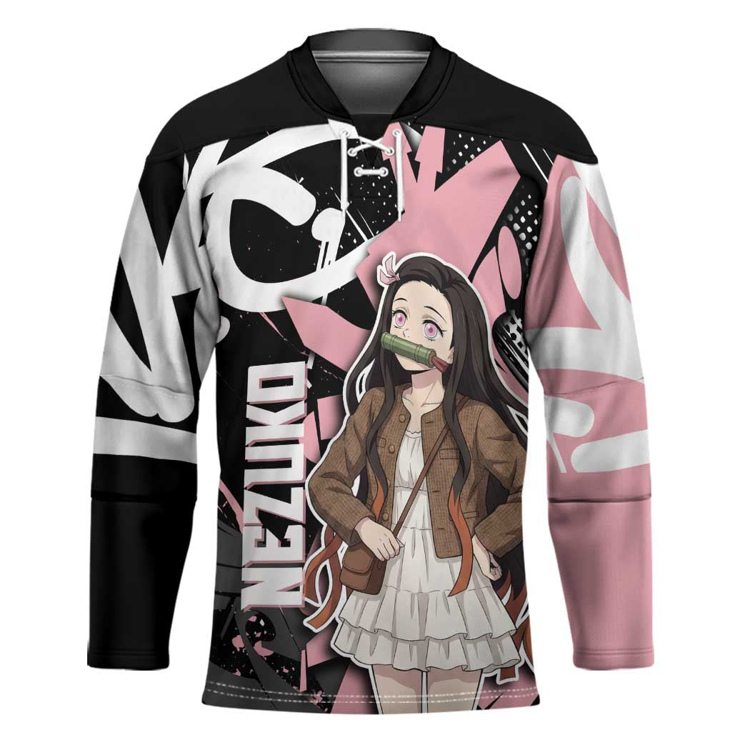 Kamado Nezuko Demon Slayer Hockey Jersey Pink & Black Graffiti Anime Graphic