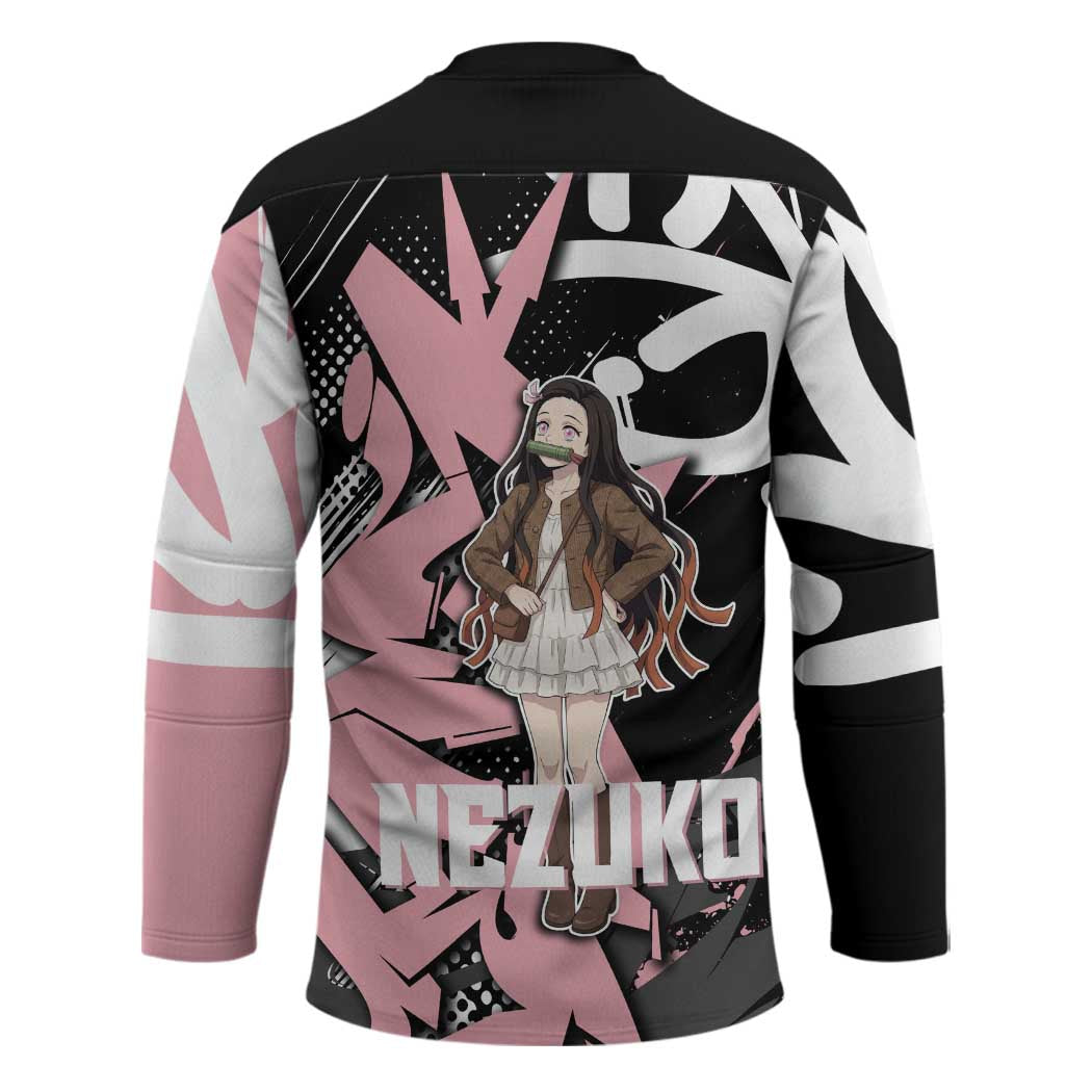 Kamado Nezuko Demon Slayer Hockey Jersey Pink & Black Graffiti Anime Graphic