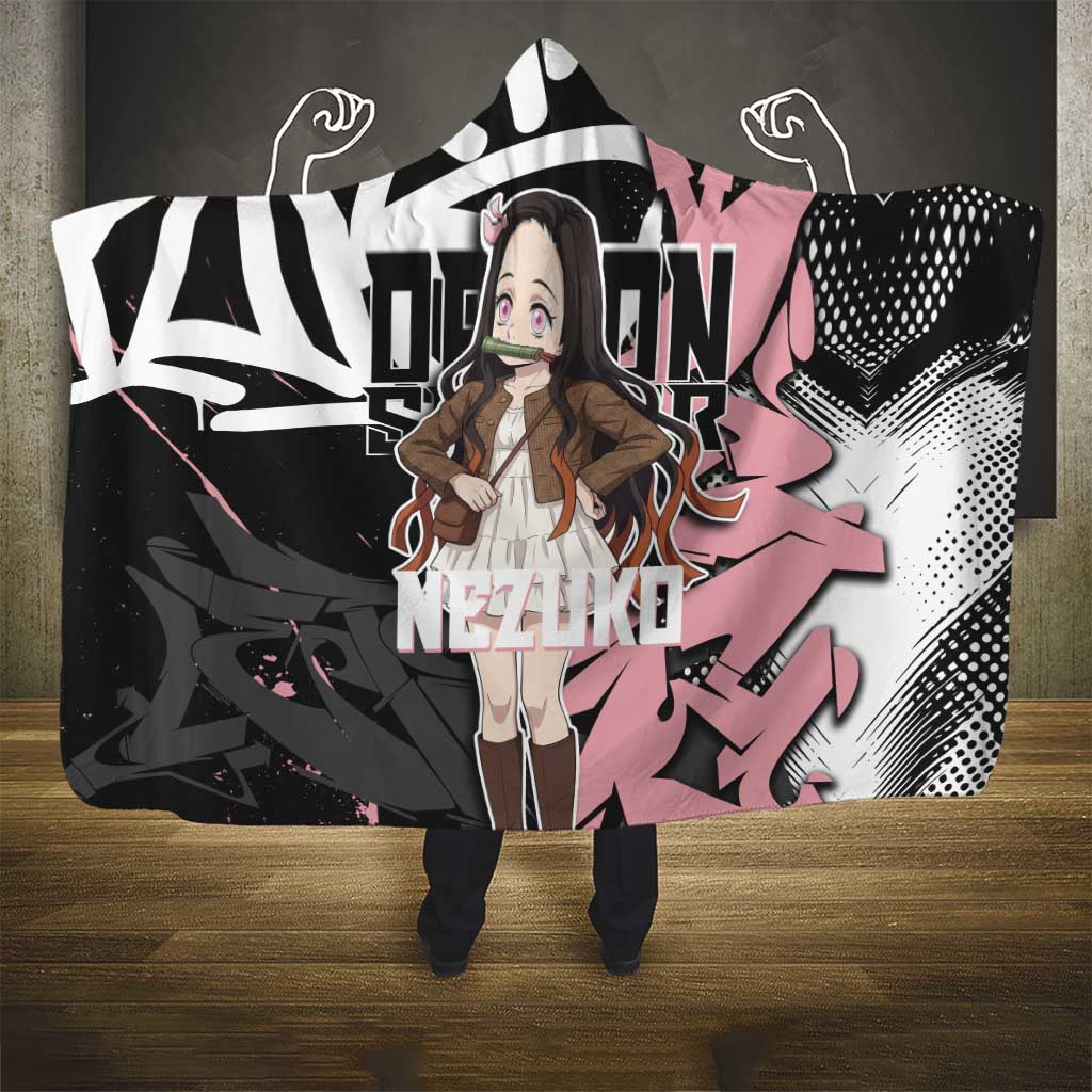 Kamado Nezuko Demon Slayer Hooded Blanket Pink & Black Graffiti Anime Graphic