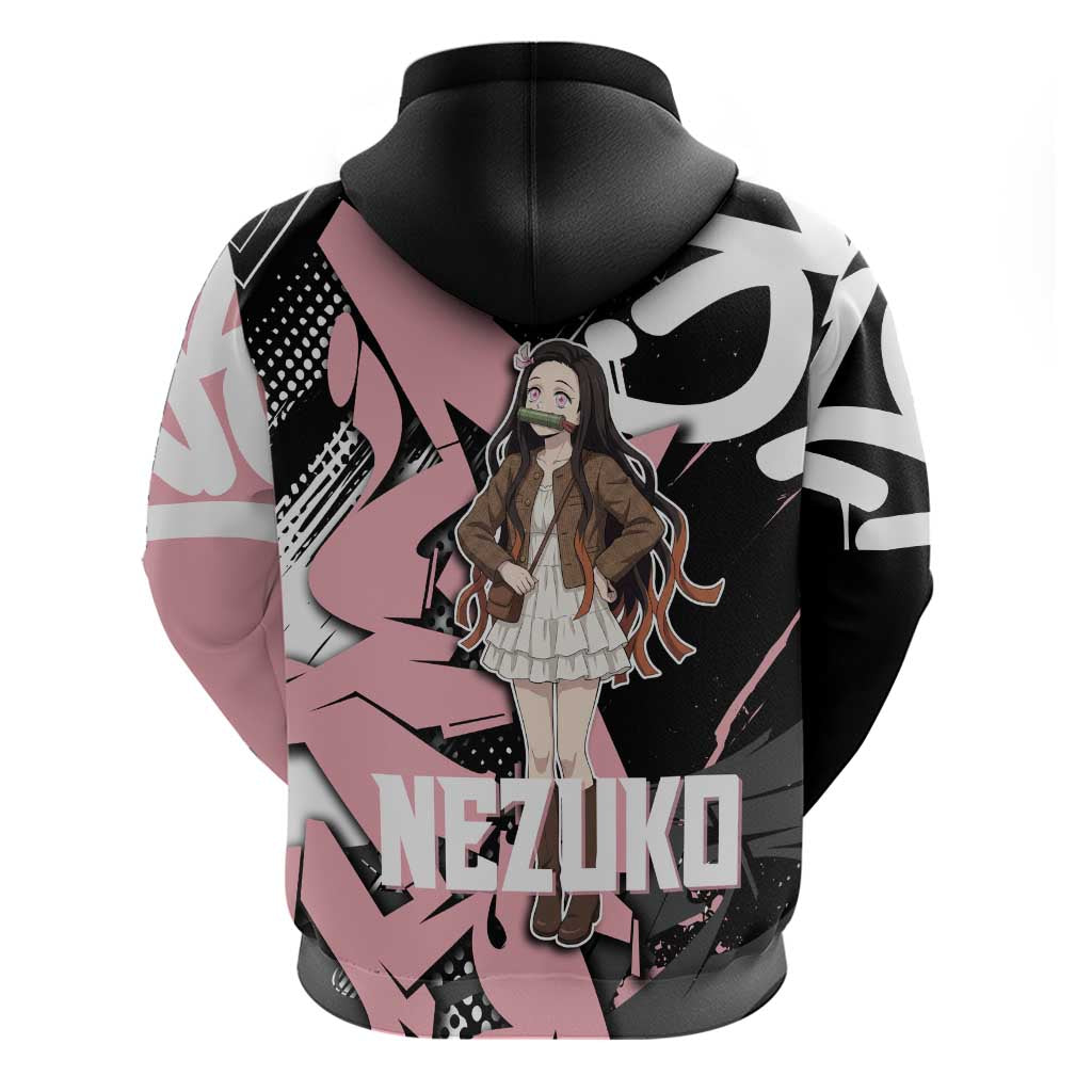 Kamado Nezuko Demon Slayer Hoodie Pink & Black Graffiti Anime Graphic