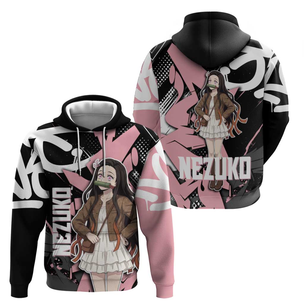 Kamado Nezuko Demon Slayer Hoodie Pink & Black Graffiti Anime Graphic