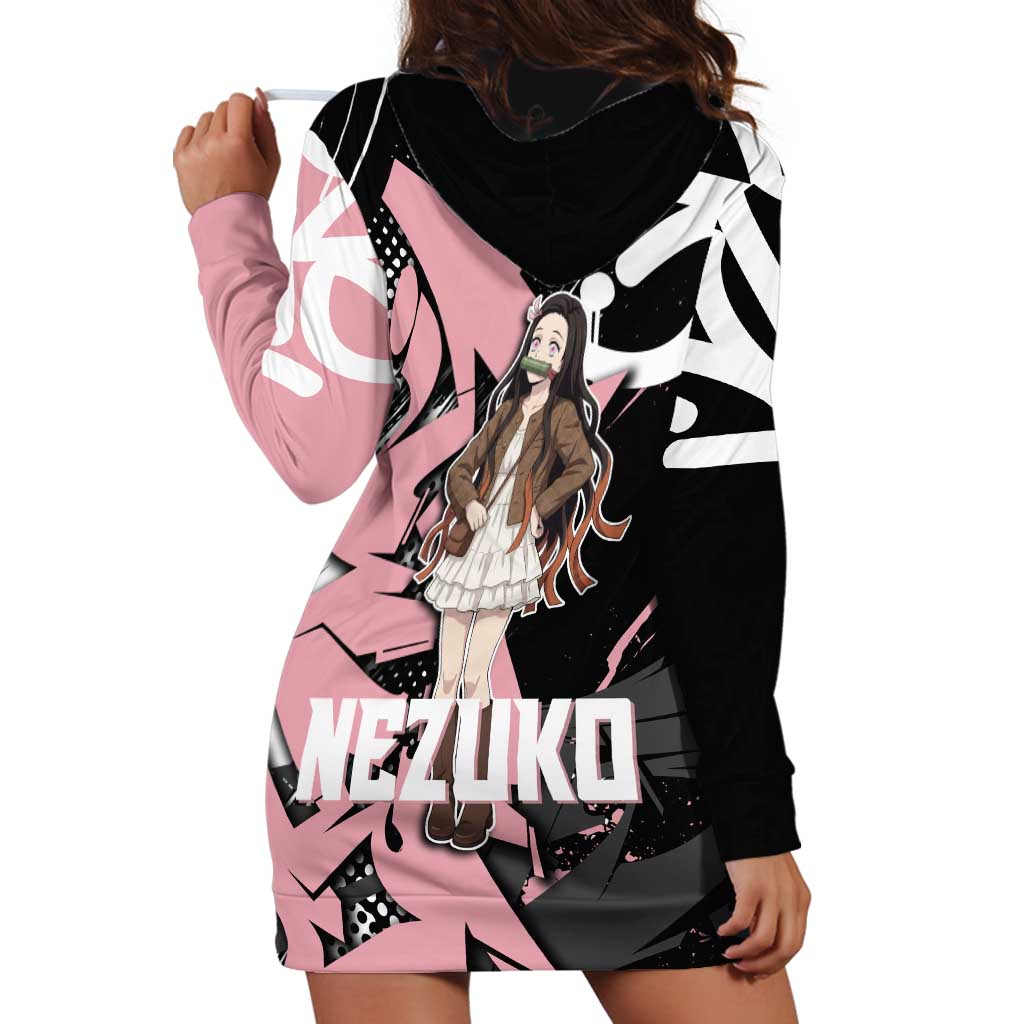 Kamado Nezuko Demon Slayer Hoodie Dress Pink & Black Graffiti Anime Graphic