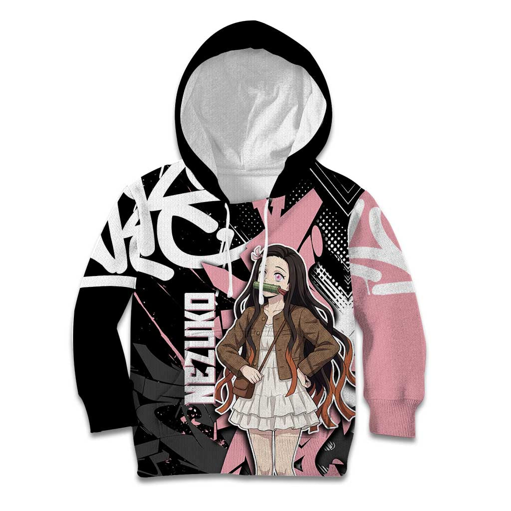 Kamado Nezuko Demon Slayer Kid Hoodie Pink & Black Graffiti Anime Graphic