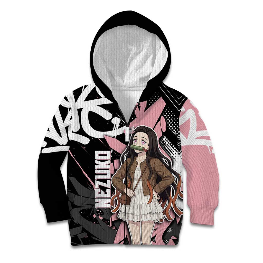 Kamado Nezuko Demon Slayer Kid Hoodie Pink & Black Graffiti Anime Graphic