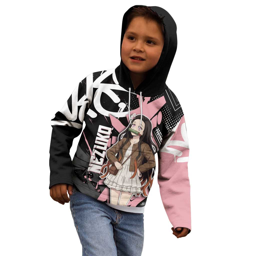 Kamado Nezuko Demon Slayer Kid Hoodie Pink & Black Graffiti Anime Graphic