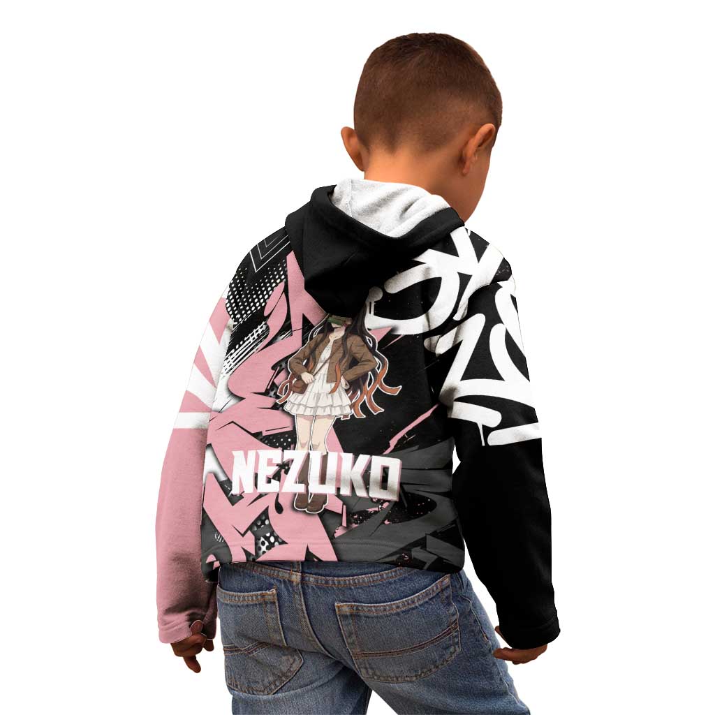 Kamado Nezuko Demon Slayer Kid Hoodie Pink & Black Graffiti Anime Graphic