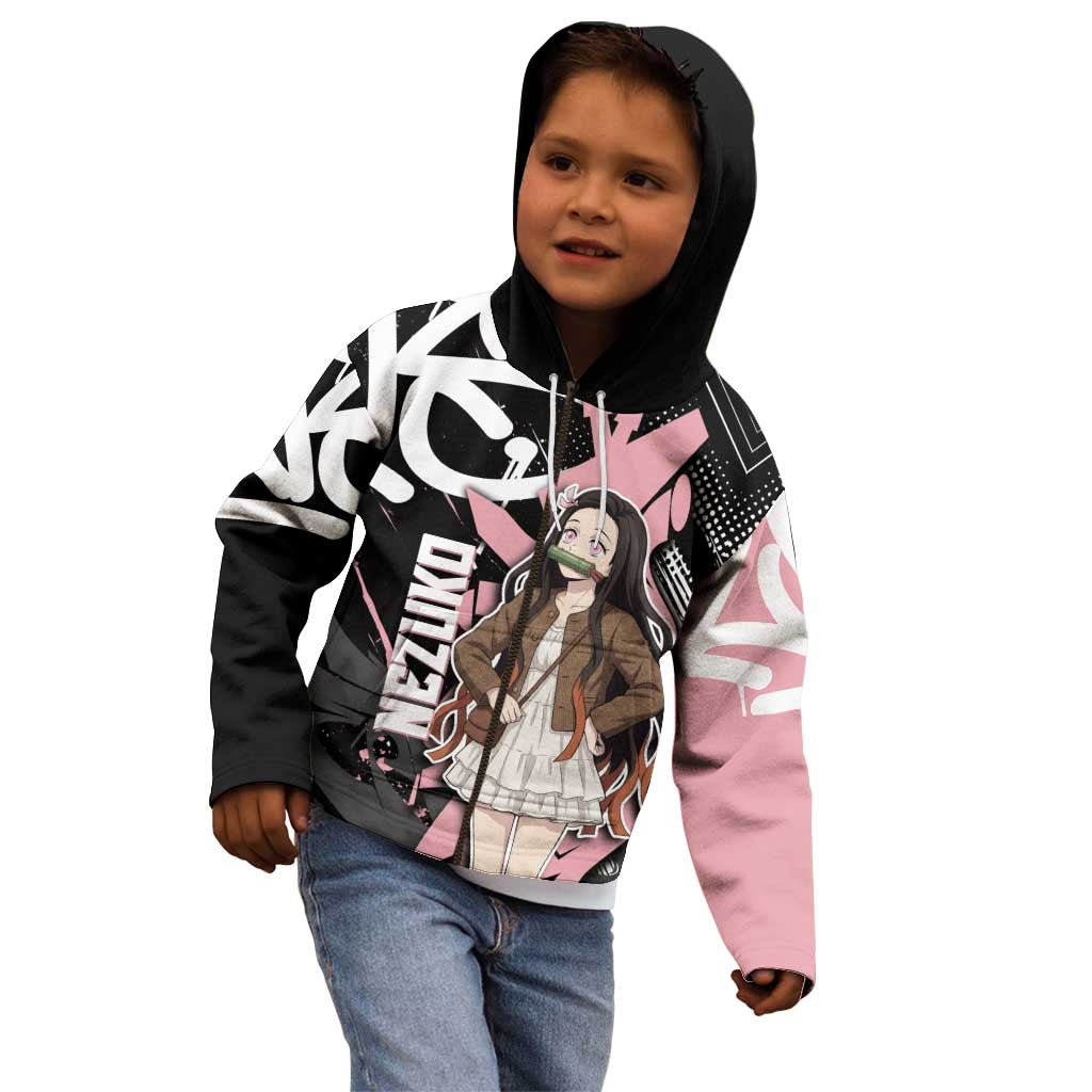 Kamado Nezuko Demon Slayer Kid Hoodie Pink & Black Graffiti Anime Graphic