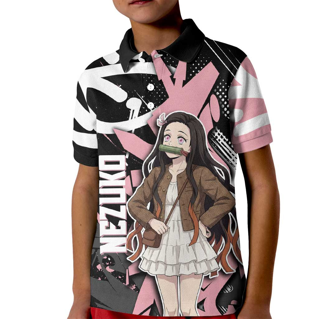 Kamado Nezuko Demon Slayer Kid Polo Shirt Pink & Black Graffiti Anime Graphic