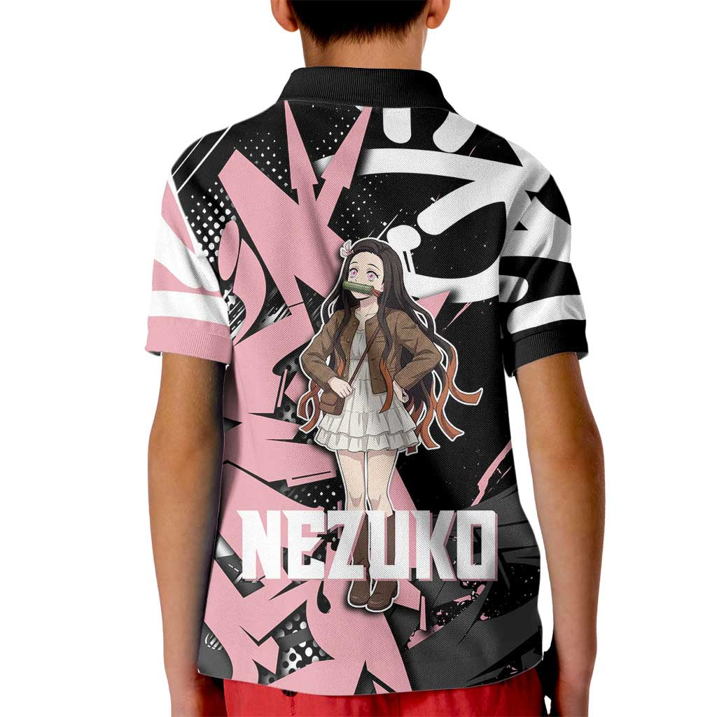 Kamado Nezuko Demon Slayer Kid Polo Shirt Pink & Black Graffiti Anime Graphic