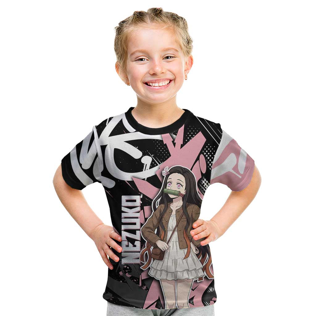Kamado Nezuko Demon Slayer Kid T Shirt Pink & Black Graffiti Anime Graphic