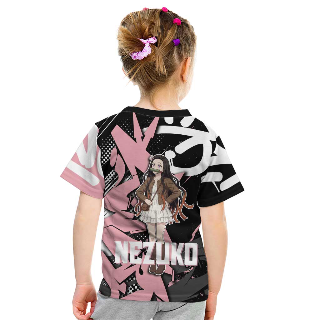 Kamado Nezuko Demon Slayer Kid T Shirt Pink & Black Graffiti Anime Graphic