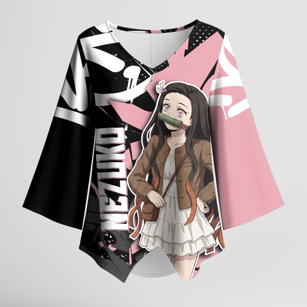 Kamado Nezuko Demon Slayer Kimono Sleeve Blouse Pink & Black Graffiti Anime Graphic
