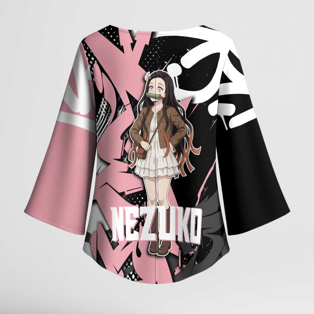 Kamado Nezuko Demon Slayer Kimono Sleeve Blouse Pink & Black Graffiti Anime Graphic