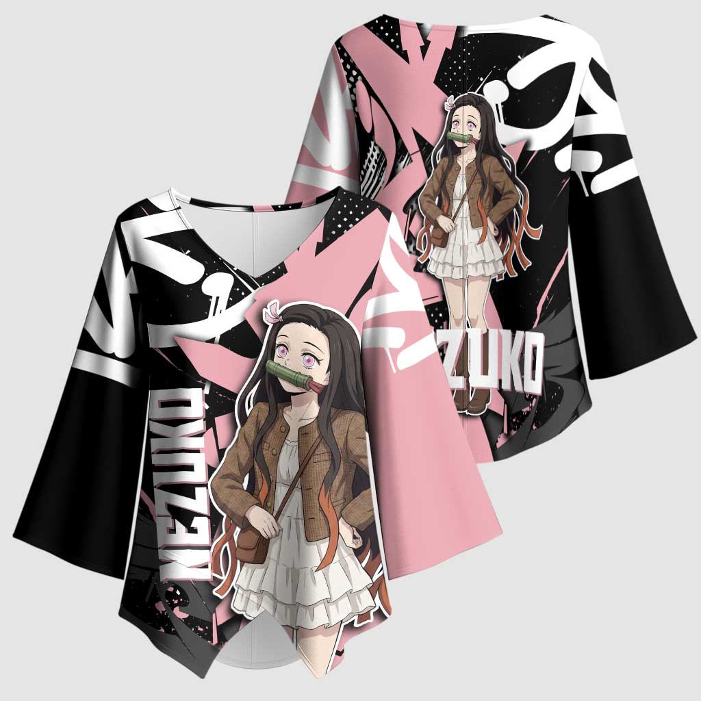 Kamado Nezuko Demon Slayer Kimono Sleeve Blouse Pink & Black Graffiti Anime Graphic
