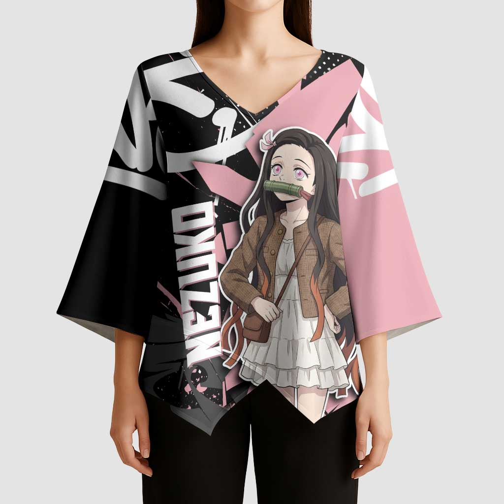 Kamado Nezuko Demon Slayer Kimono Sleeve Blouse Pink & Black Graffiti Anime Graphic