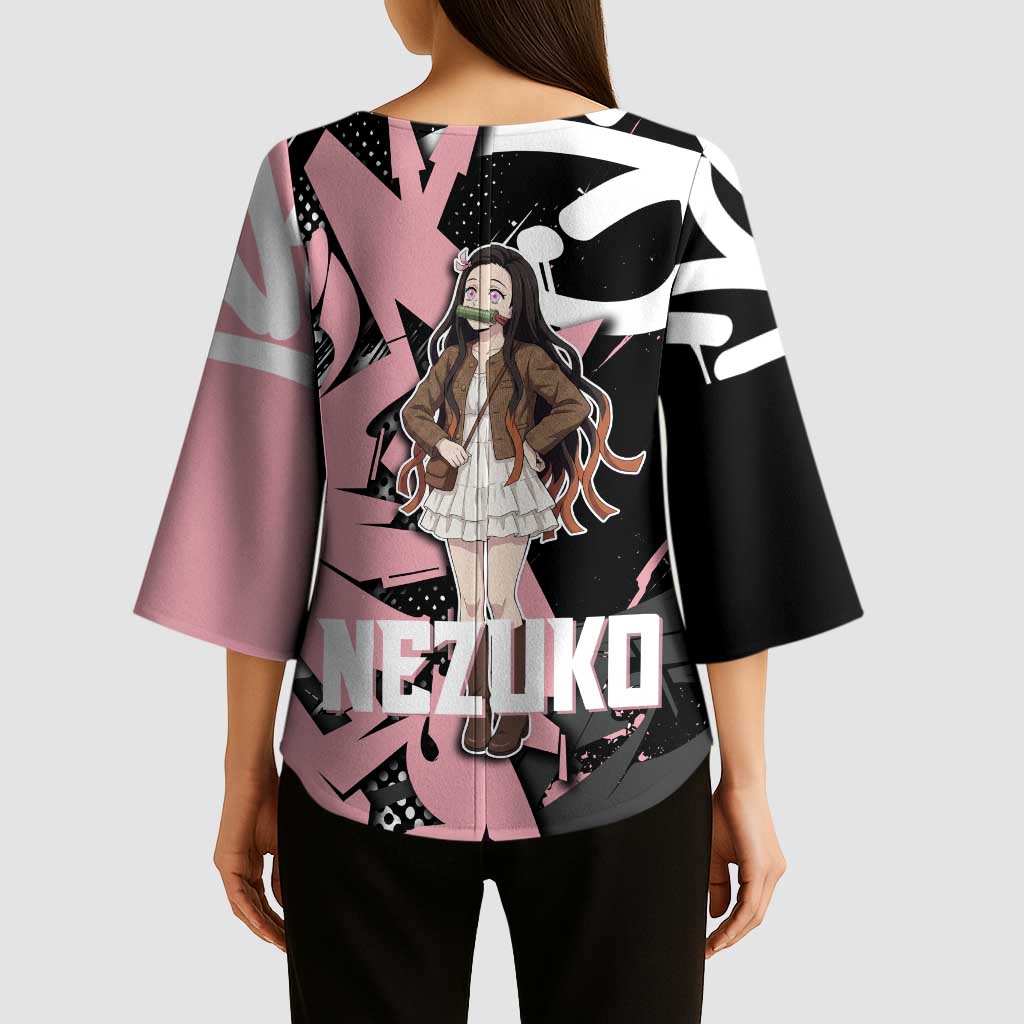 Kamado Nezuko Demon Slayer Kimono Sleeve Blouse Pink & Black Graffiti Anime Graphic