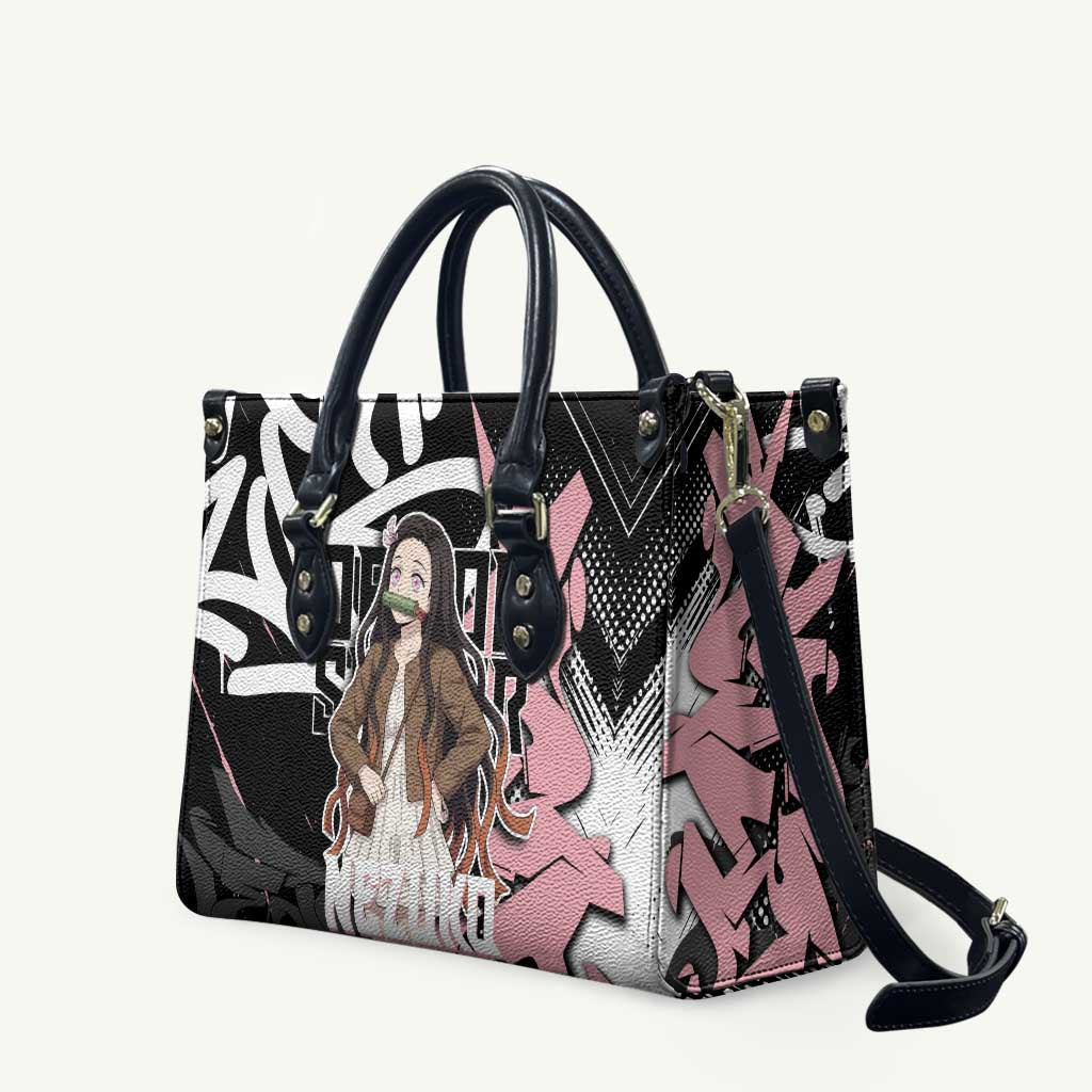 Kamado Nezuko Demon Slayer Leather Bag Pink & Black Graffiti Anime Graphic