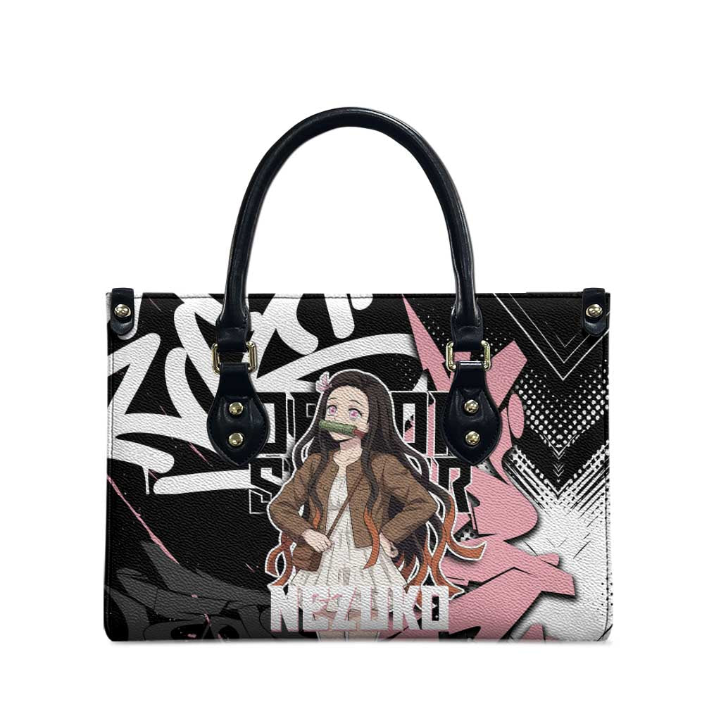 Kamado Nezuko Demon Slayer Leather Bag Pink & Black Graffiti Anime Graphic