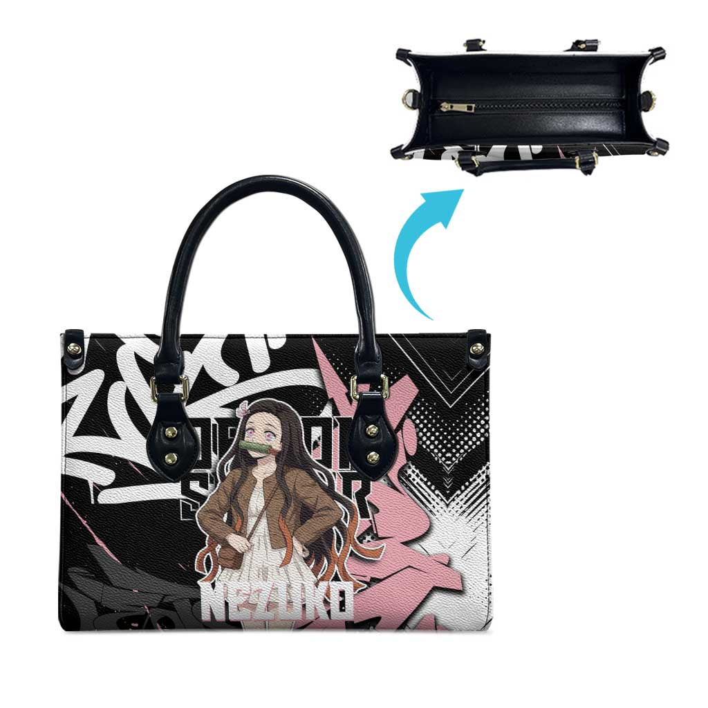 Kamado Nezuko Demon Slayer Leather Bag Pink & Black Graffiti Anime Graphic