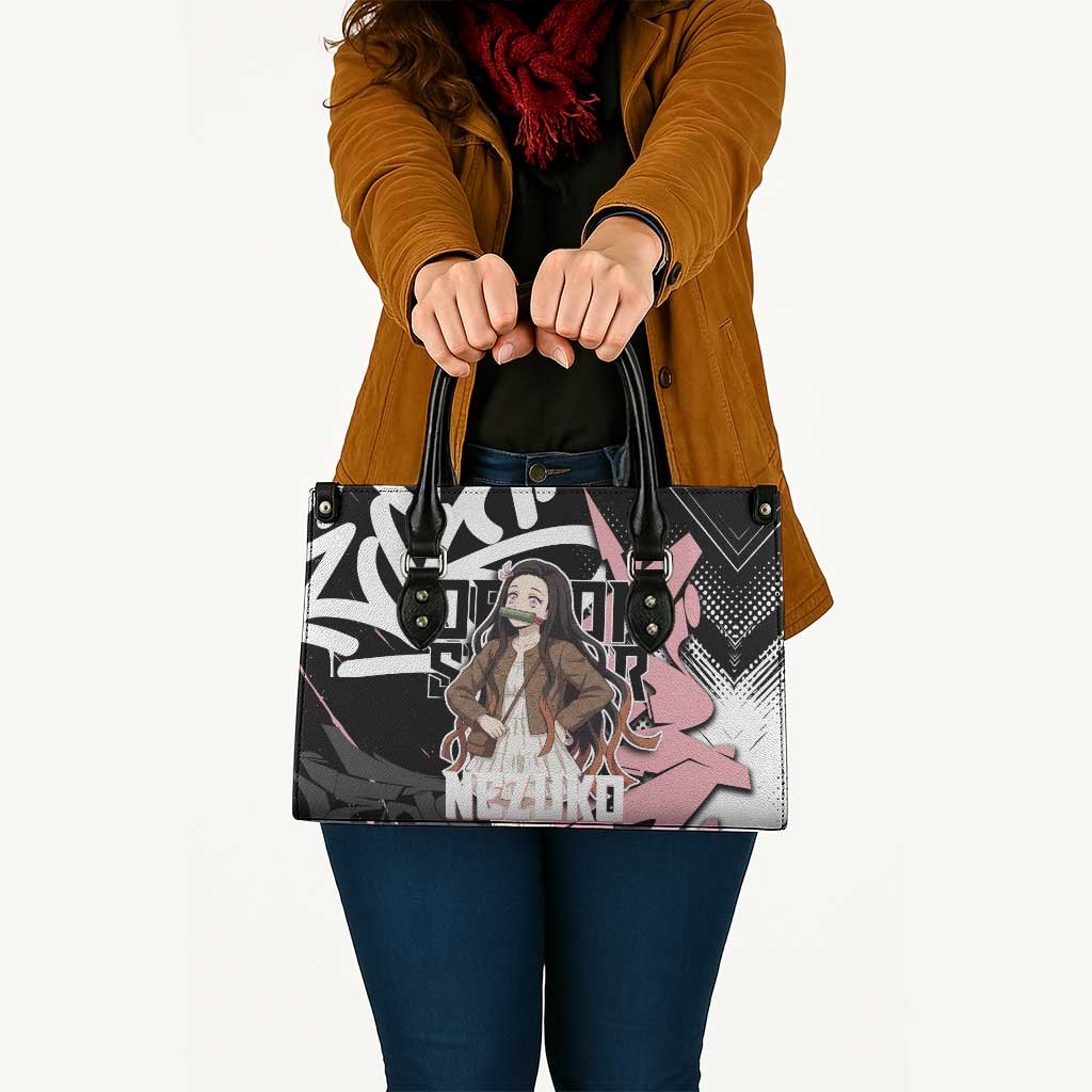 Kamado Nezuko Demon Slayer Leather Bag Pink & Black Graffiti Anime Graphic