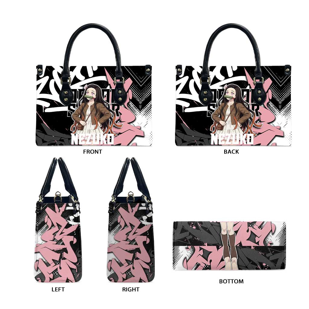 Kamado Nezuko Demon Slayer Leather Bag Pink & Black Graffiti Anime Graphic