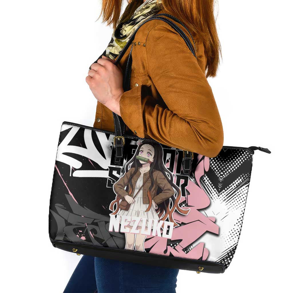 Kamado Nezuko Demon Slayer Leather Tote Bag Pink & Black Graffiti Anime Graphic