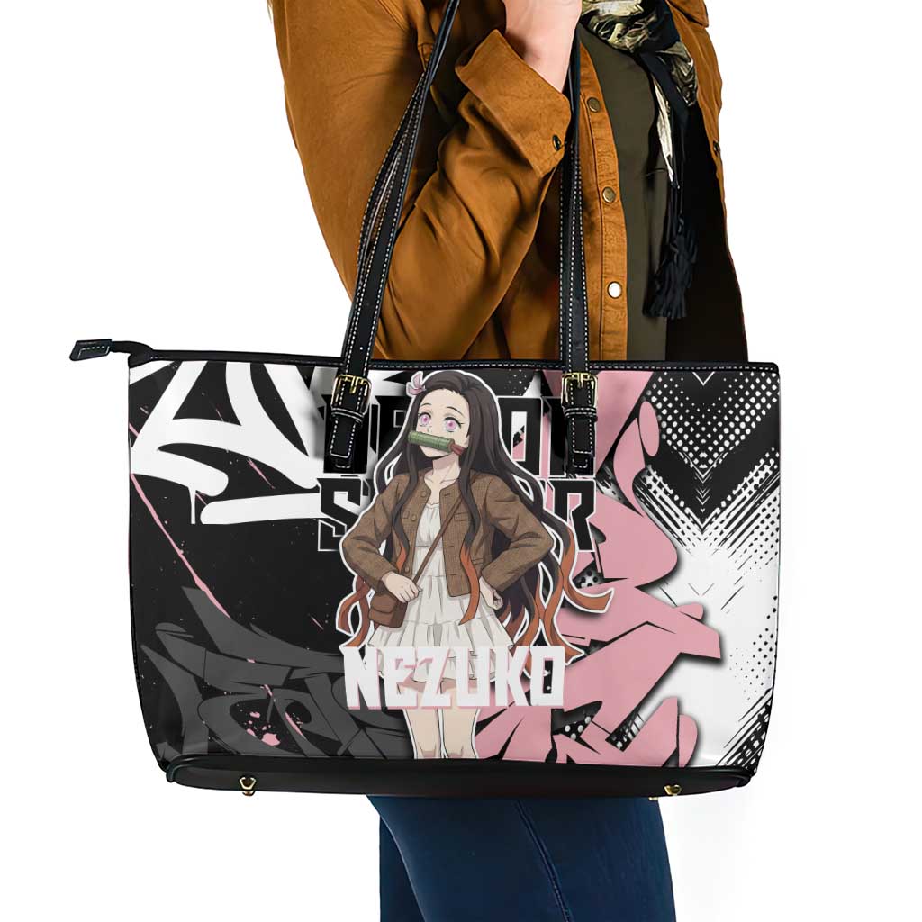 Kamado Nezuko Demon Slayer Leather Tote Bag Pink & Black Graffiti Anime Graphic