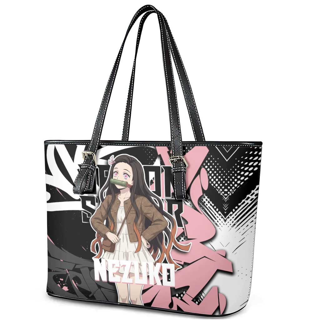 Kamado Nezuko Demon Slayer Leather Tote Bag Pink & Black Graffiti Anime Graphic