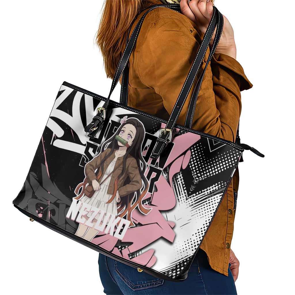 Kamado Nezuko Demon Slayer Leather Tote Bag Pink & Black Graffiti Anime Graphic