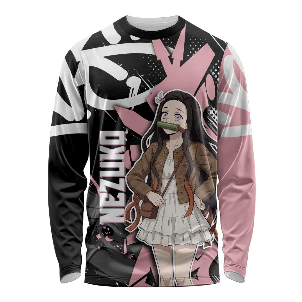 Kamado Nezuko Demon Slayer Long Sleeve Shirt Pink & Black Graffiti Anime Graphic