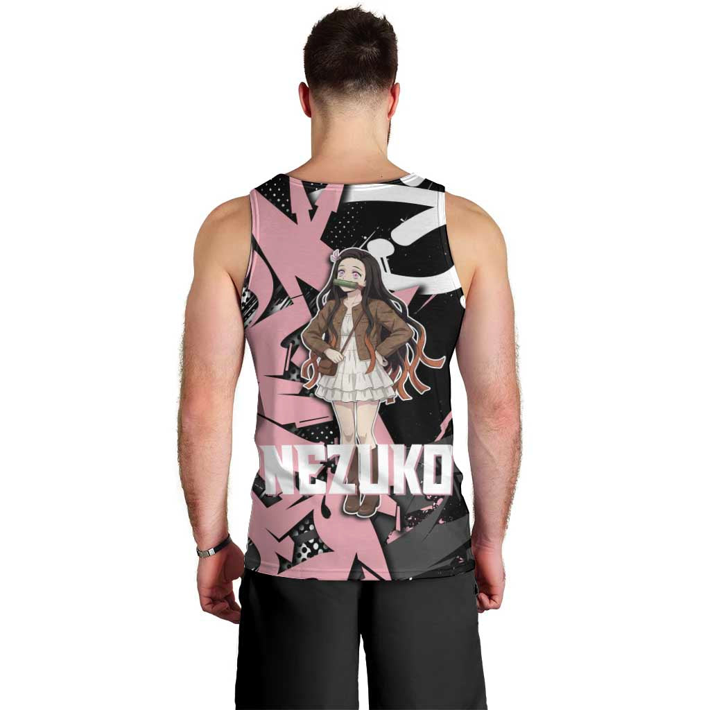 Kamado Nezuko Demon Slayer Men Tank Top Pink & Black Graffiti Anime Graphic