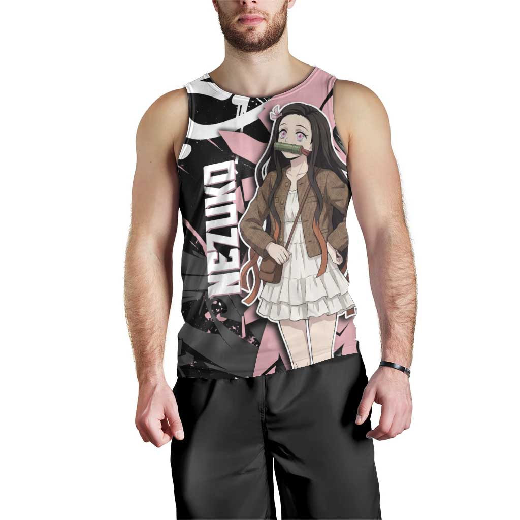Kamado Nezuko Demon Slayer Men Tank Top Pink & Black Graffiti Anime Graphic
