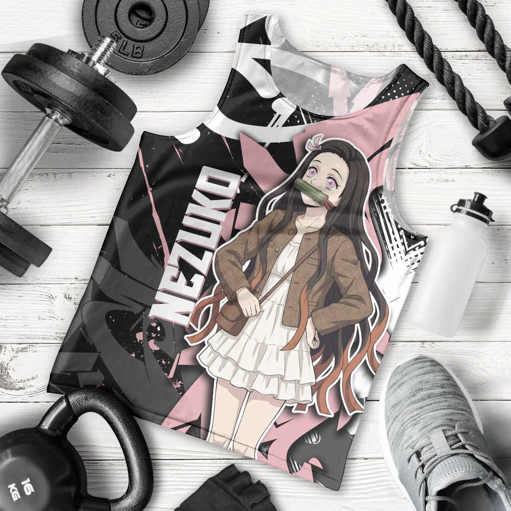 Kamado Nezuko Demon Slayer Men Tank Top Pink & Black Graffiti Anime Graphic