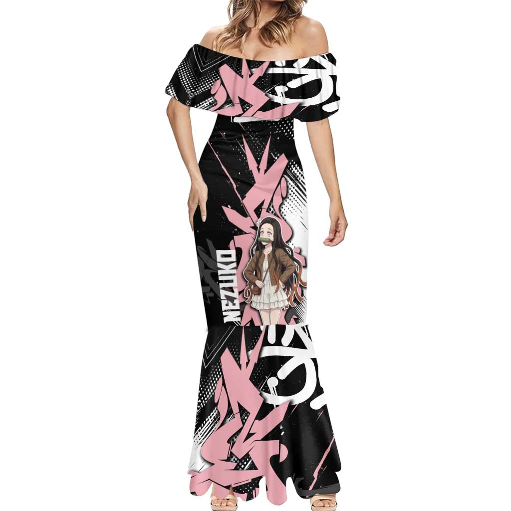 Kamado Nezuko Demon Slayer Mermaid Dress Pink & Black Graffiti Anime Graphic