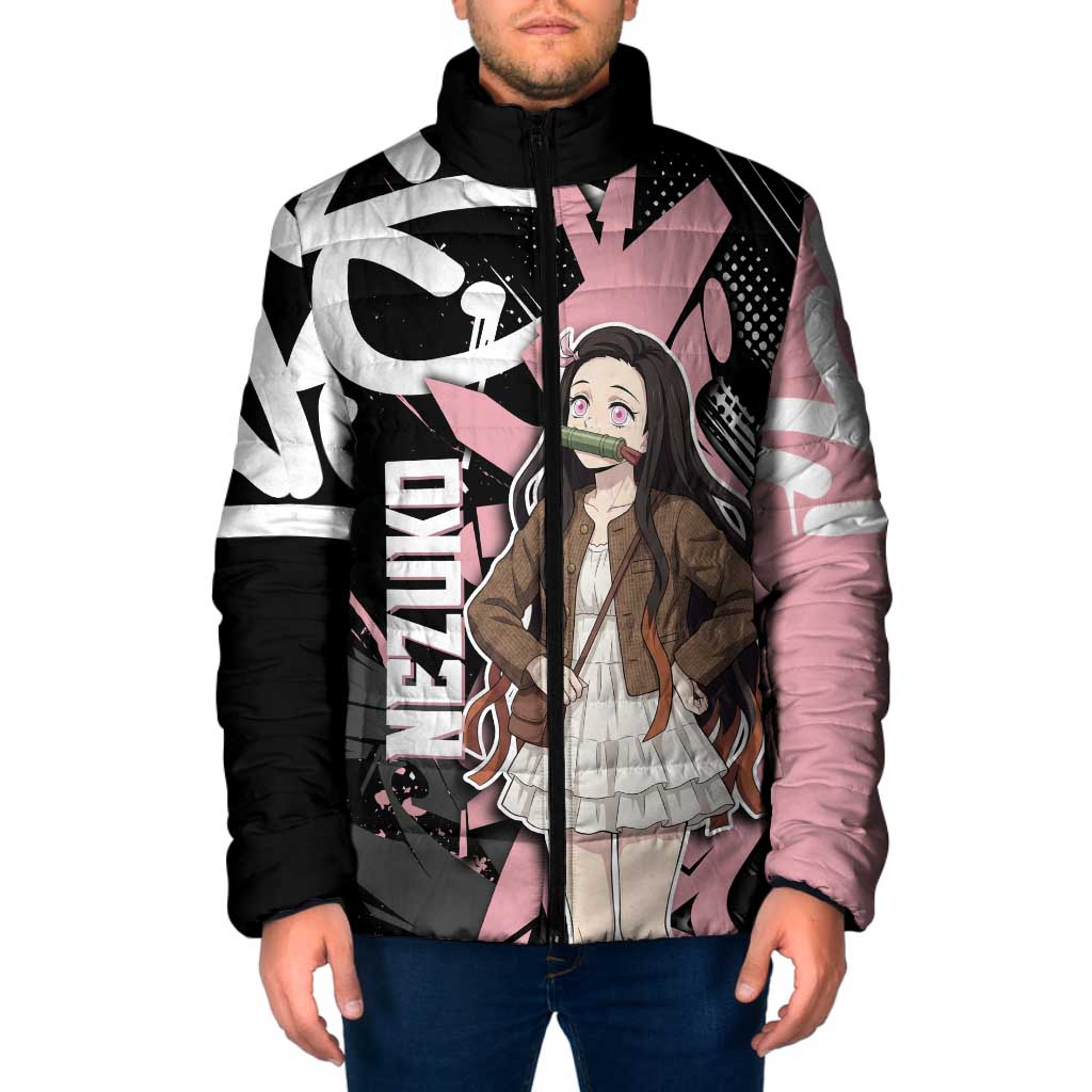 Kamado Nezuko Demon Slayer Padded Jacket Pink & Black Graffiti Anime Graphic