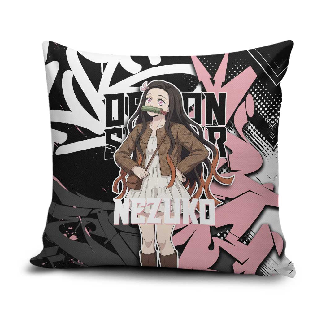 Kamado Nezuko Demon Slayer Pillow Cover Pink & Black Graffiti Anime Graphic