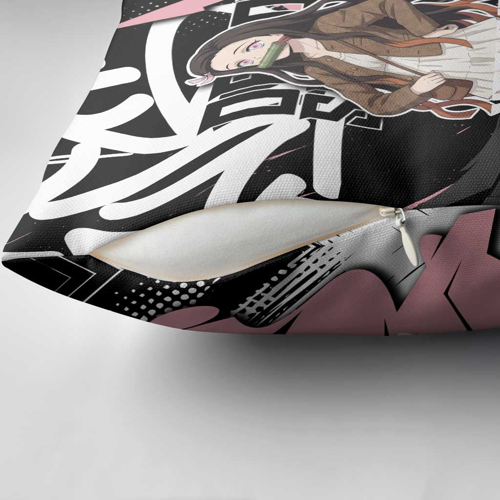 Kamado Nezuko Demon Slayer Pillow Cover Pink & Black Graffiti Anime Graphic