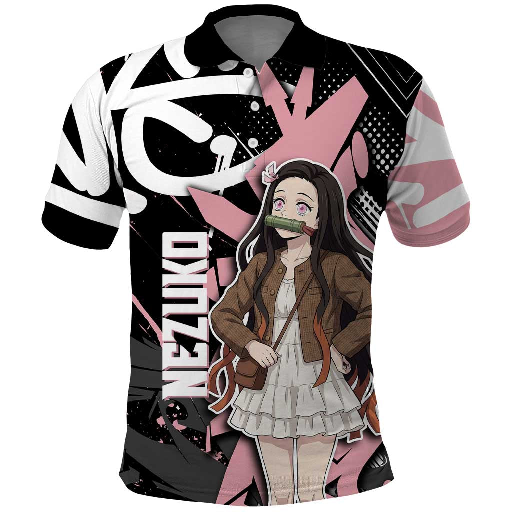 Kamado Nezuko Demon Slayer Polo Shirt Pink & Black Graffiti Anime Graphic