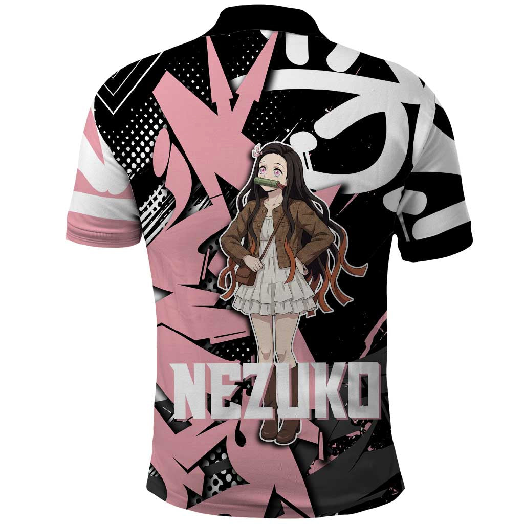 Kamado Nezuko Demon Slayer Polo Shirt Pink & Black Graffiti Anime Graphic