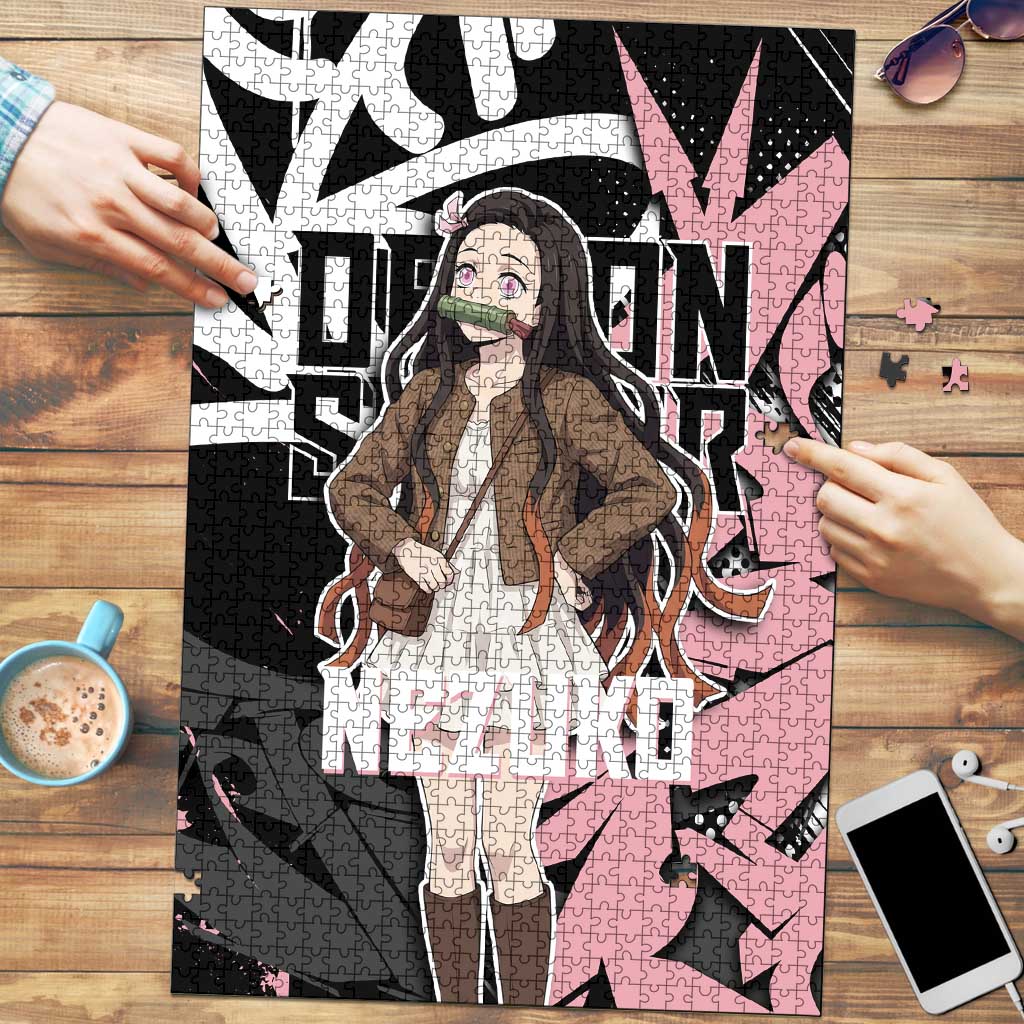 Kamado Nezuko Demon Slayer Puzzle Pink & Black Graffiti Anime Graphic