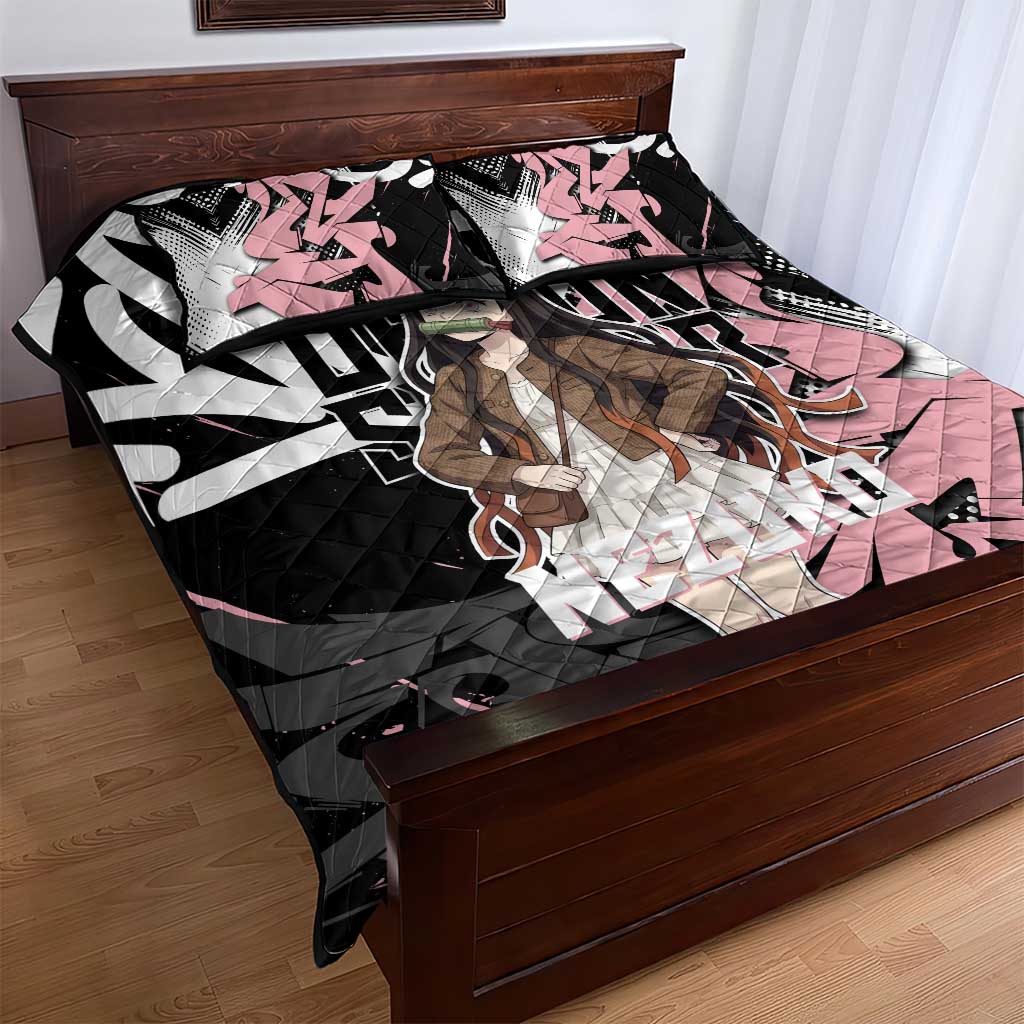 Kamado Nezuko Demon Slayer Quilt Bed Set Pink & Black Graffiti Anime Graphic