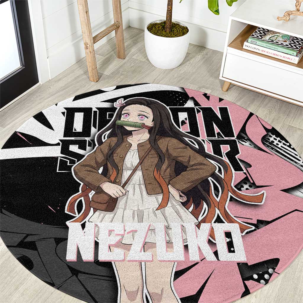 Kamado Nezuko Demon Slayer Round Carpet Pink & Black Graffiti Anime Graphic
