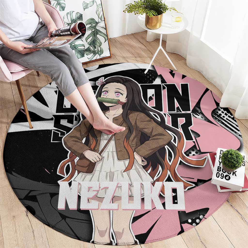 Kamado Nezuko Demon Slayer Round Carpet Pink & Black Graffiti Anime Graphic