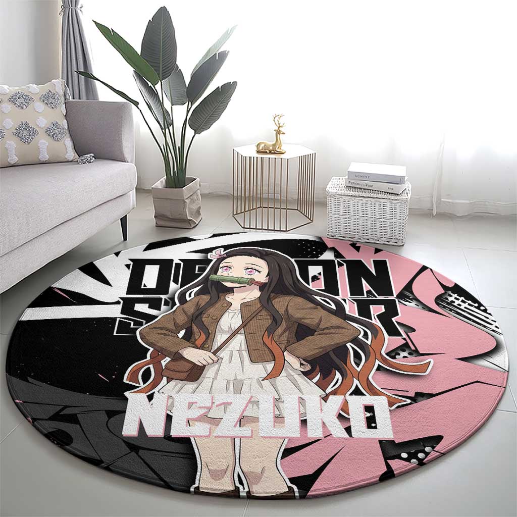 Kamado Nezuko Demon Slayer Round Carpet Pink & Black Graffiti Anime Graphic
